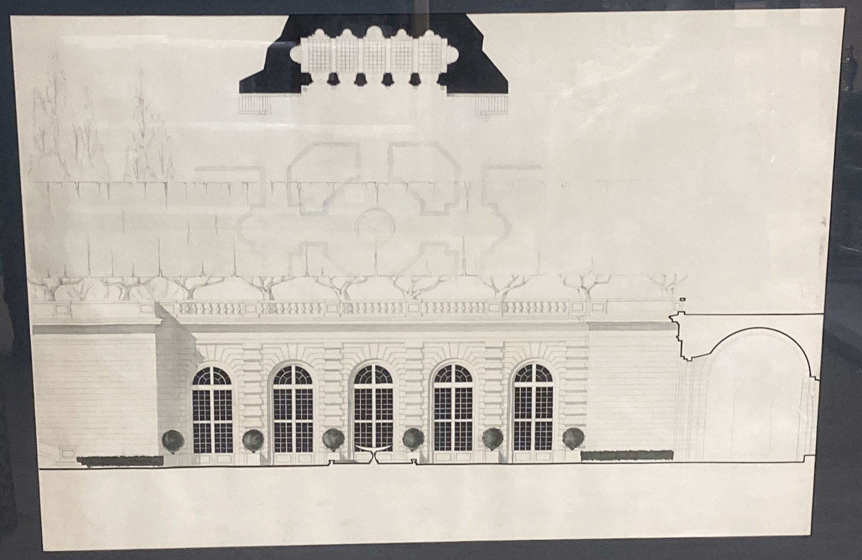 Nine various late 19th century pen and ink architectural drawings, some hand coloured, 48 x 70cm